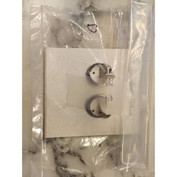 Sterling Silver Hoop Earrings With Cubic Zirconia Accents - Picture 2 of 6